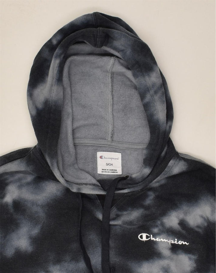 CHAMPION Womens Hoodie Jumper UK 8 Small Black Tie Dye Cotton | Vintage Champion | Thrift | Second-Hand Champion | Used Clothing | Messina Hembry 