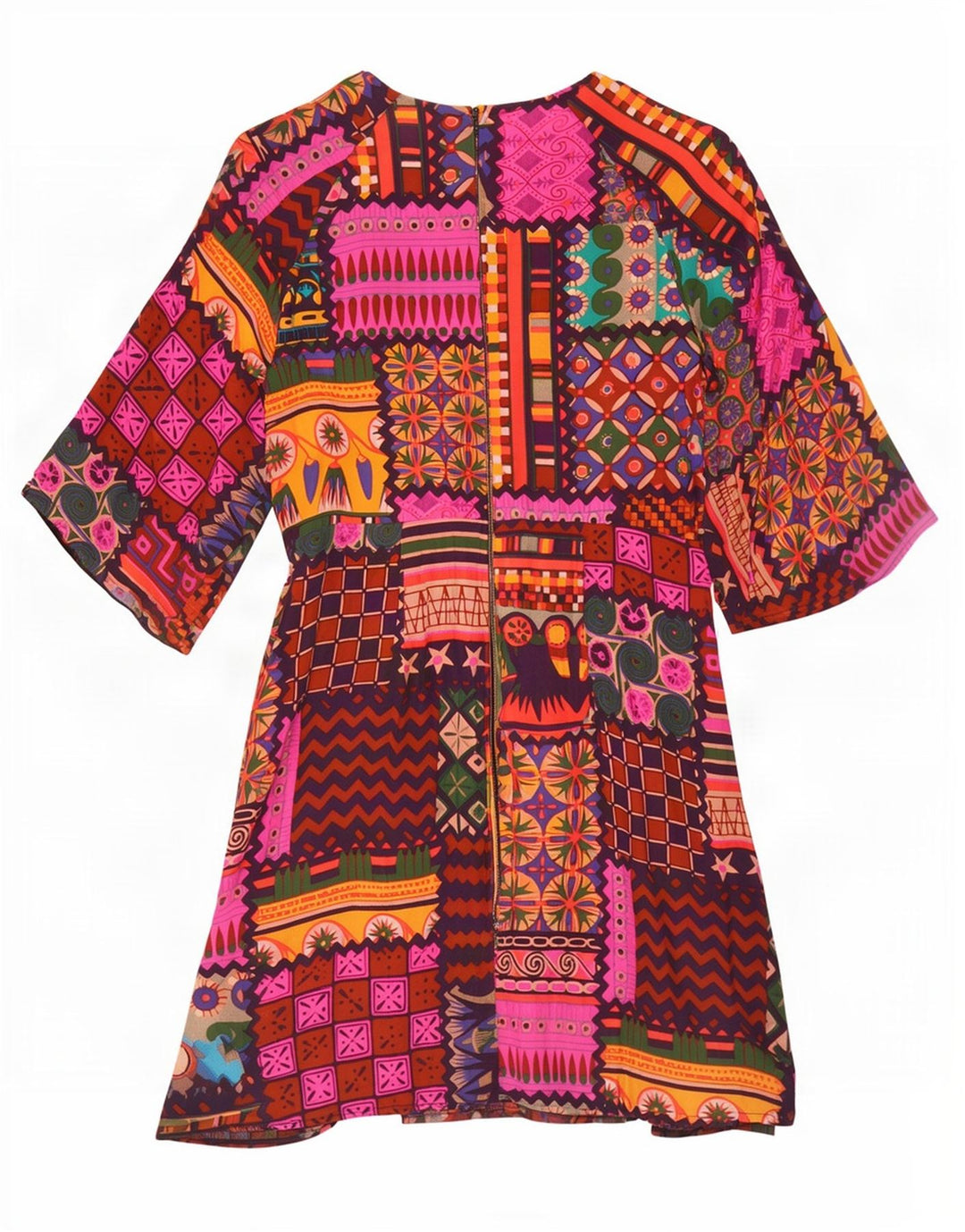 Desigual Damen Basic-Kleid mit 3/4-Ärmeln, EU 44, XL, mehrfarbig, Patchwork