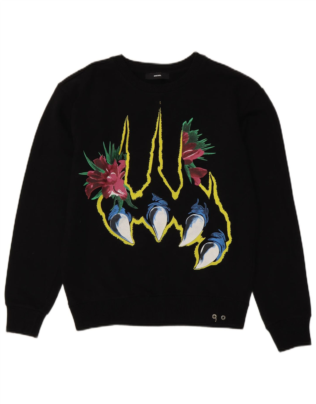 DIESEL Damen Grafik-Sweatshirt-Pullover UK 10 Small Schwarze Baumwolle