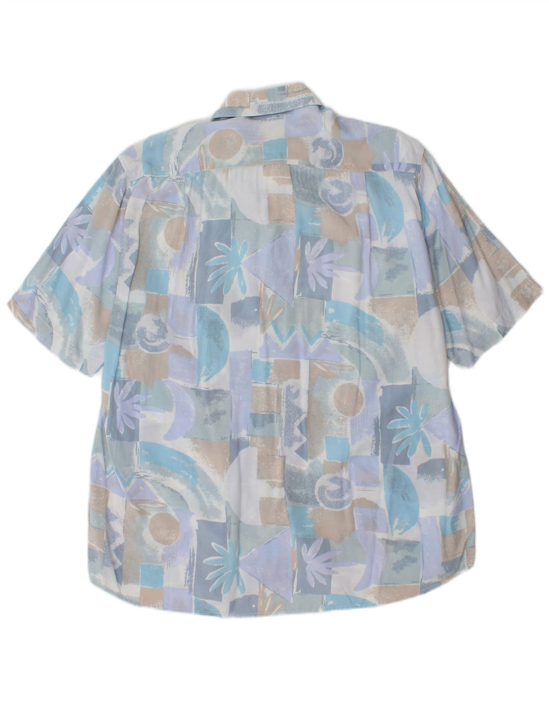 VINTAGE Herren Kurzarmhemd Mittelblau Geometrisch
