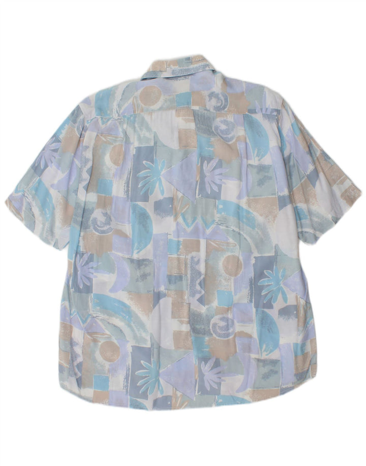 VINTAGE Herren Kurzarmhemd Mittelblau Geometrisch