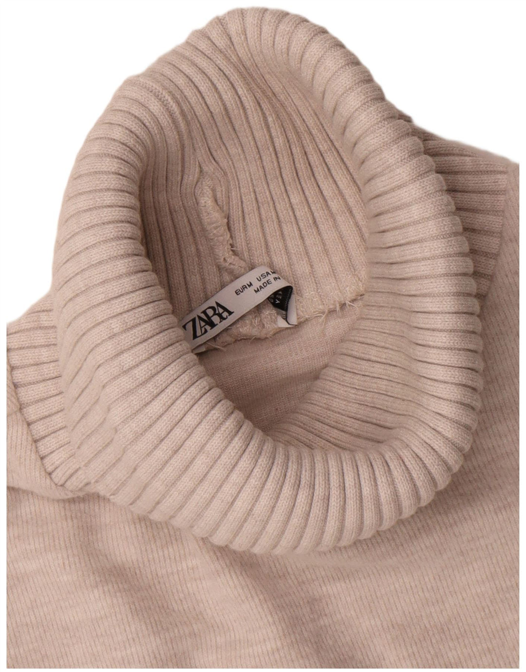 Zara Damen Rollkragen-Trägershirt UK 12 Mittelbeige Baumwolle