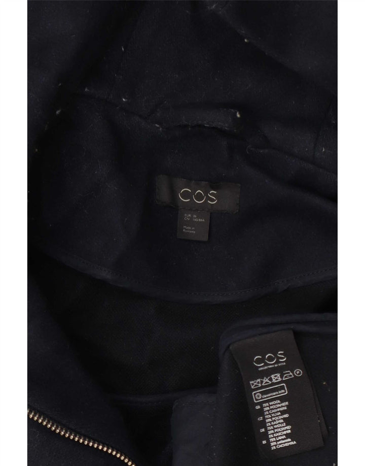 Cos Damen-Mantel mit Kapuze, EU 36, klein, marineblaue Wolle
