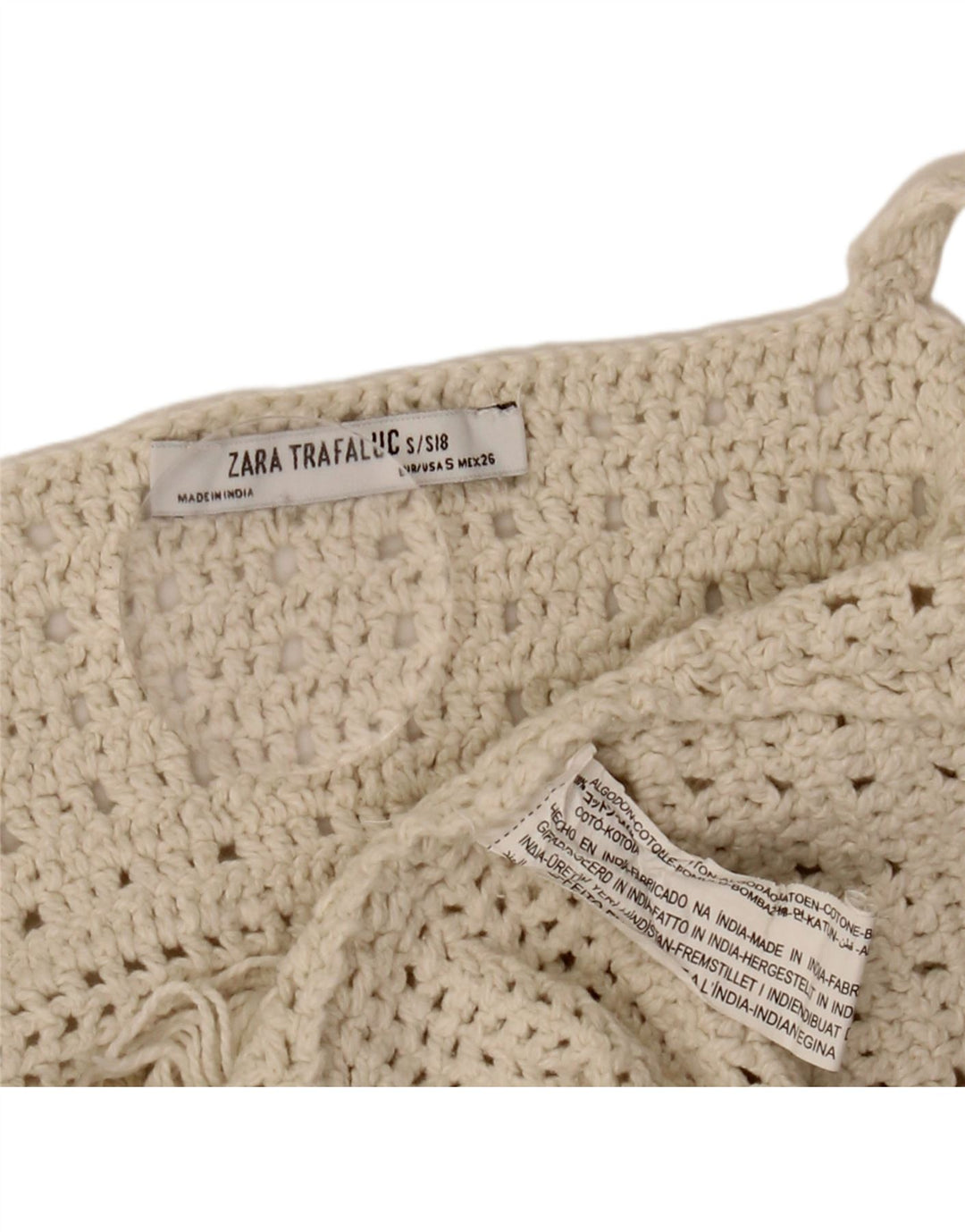 Zara Häkel-Cami-Top für Damen, Größe S, cremefarbene Baumwolle