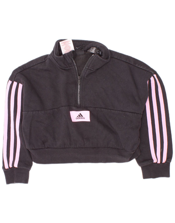 Adidas Mädchen Crop Zip Neck Sweatshirt Pullover 5–6 Jahre schwarze Baumwolle