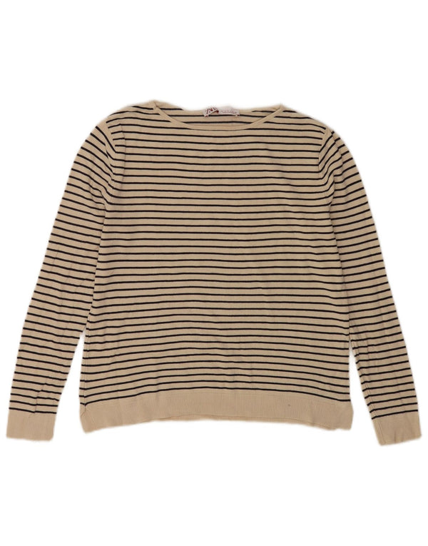 Zara Damen-Pullover mit Rundhalsausschnitt, Gr. 10, Größe S, gebrochenes Weiß, gestreift