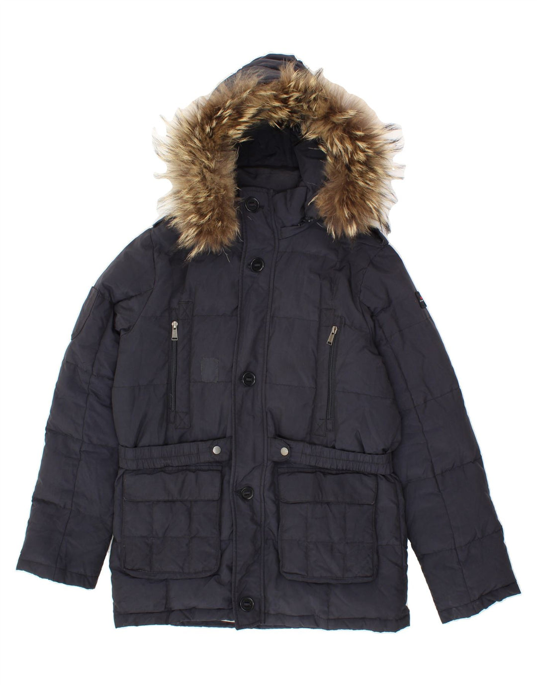 CANADIENS Boys Hooded Padded Jacket 15-16 Years Navy Blue Polyester Vintage Canadiens and Second-Hand Canadiens from Messina Hembry 