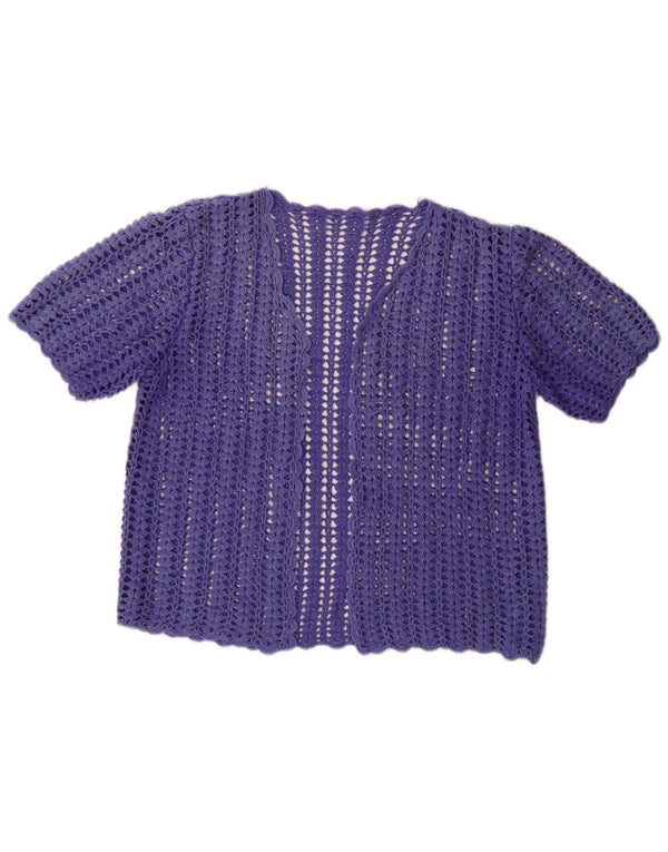 Vintage Damen Kurzärmeliger Häkel-Cardigan-Pullover UK 12 Mittellila