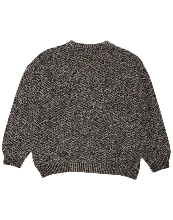 Vintage Herren Rundhalspullover Pullover XL Grau Patchwork Alpakawolle