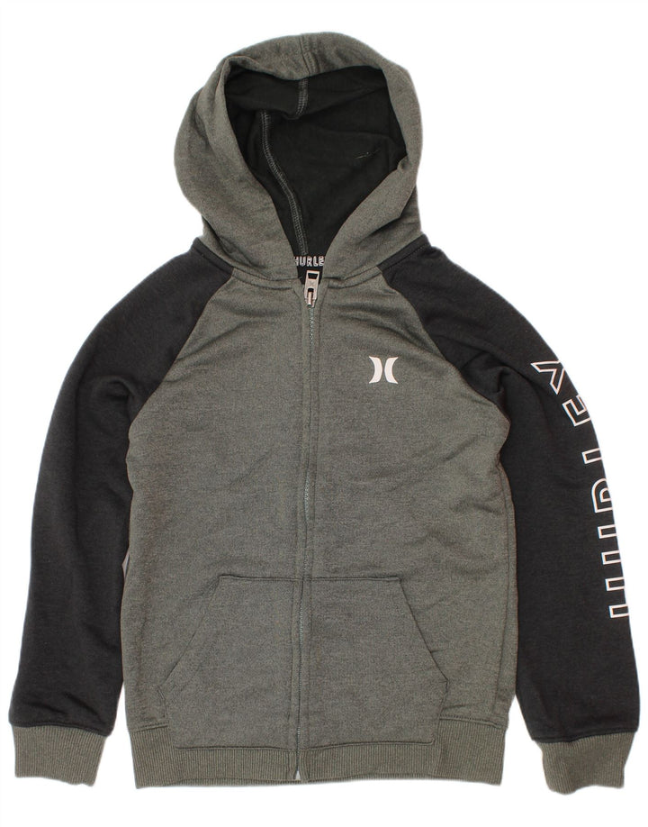 Hurley Jungen-Kapuzenpullover mit grafischem Reißverschluss, 5–6 Jahre, graues Farbblock-Polyester