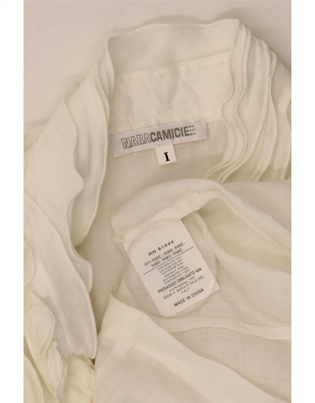 Naracamicie Damen-Hemdbluse mit 3/4-Ärmeln und Rüschen vorne, Gr. 40, Größe S, Weiß