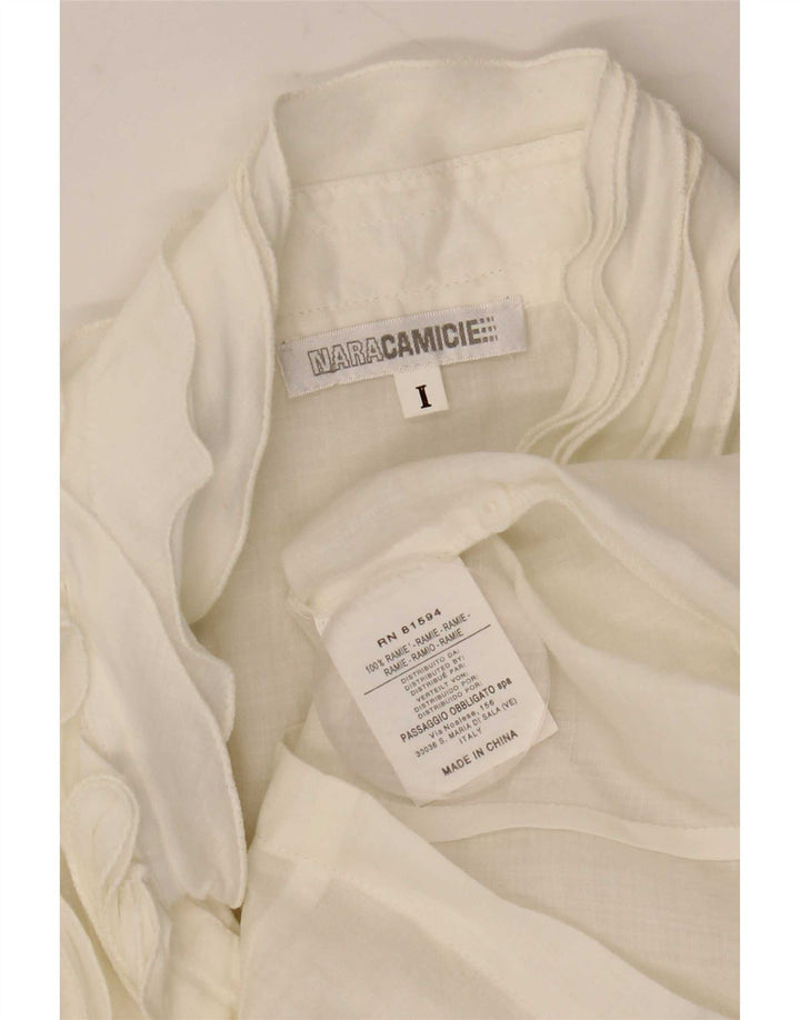 Naracamicie Damen-Hemdbluse mit 3/4-Ärmeln und Rüschen vorne, Gr. 40, Größe S, Weiß