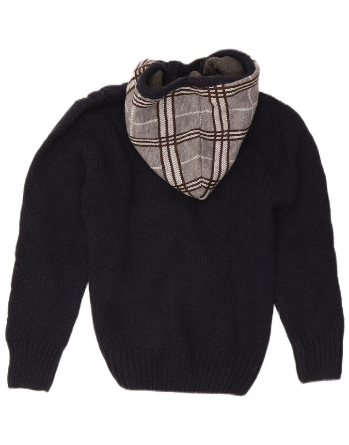 Zara Jungen-Pullover mit Kapuze und Knopfkragen, 11–12 Jahre, marineblau kariert