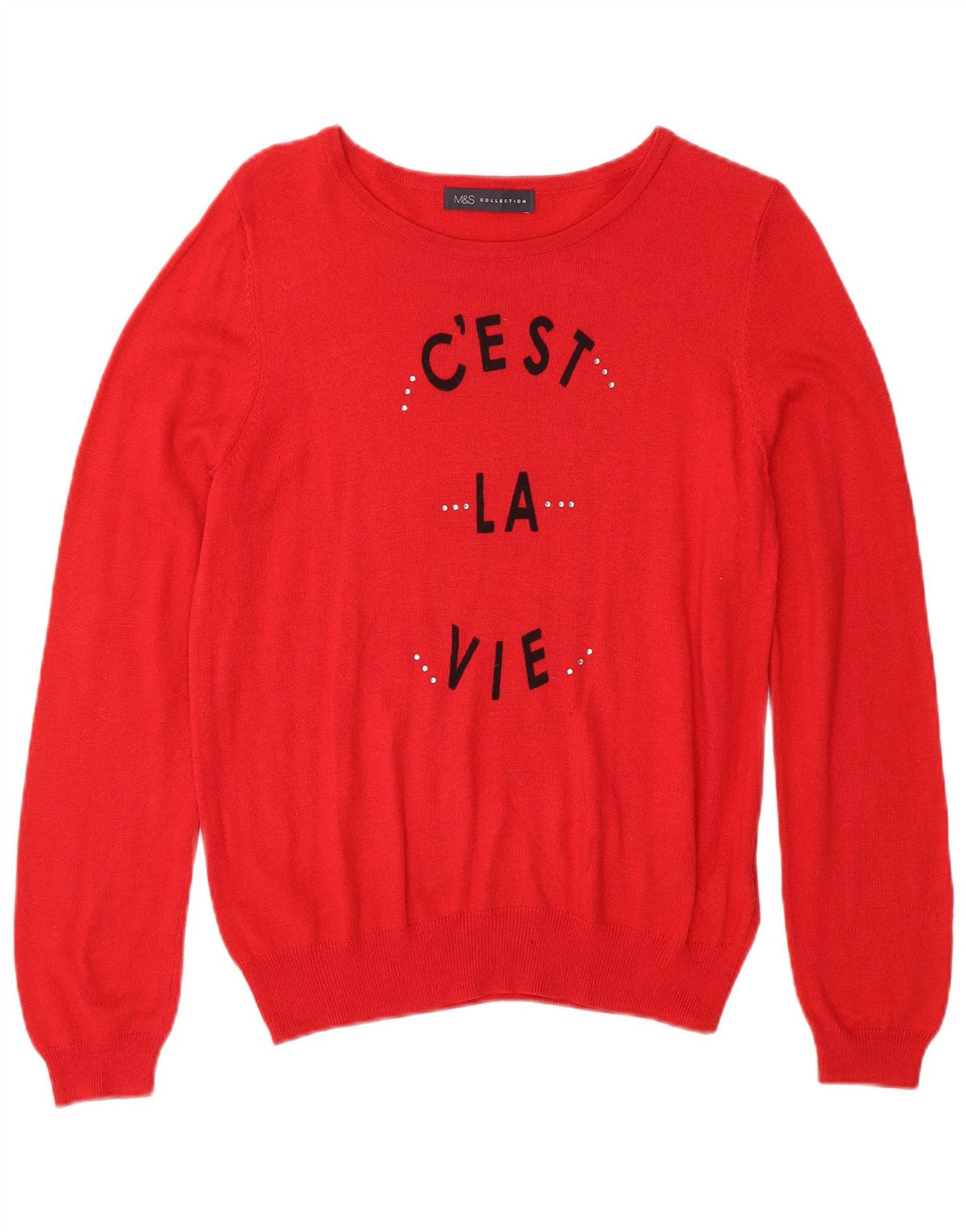 MARKS & SPENCER Damen-Pullover mit grafischem U-Boot-Ausschnitt, UK 18, XL, Rot