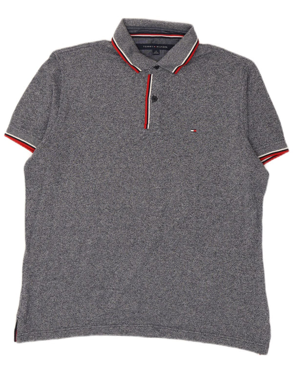 Tommy Hilfiger Herren-Poloshirt, groß, marineblau, gestreift, Baumwolle