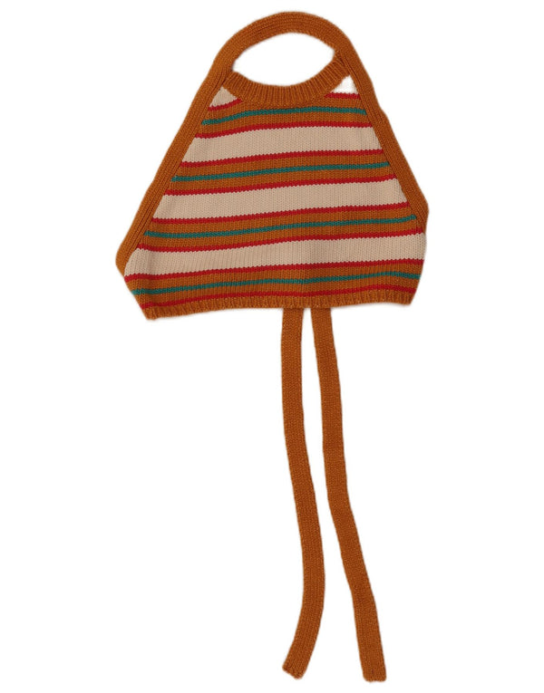 Zara Damen Crop Knit Neckholder Top UK 8 Small Orange gestreift