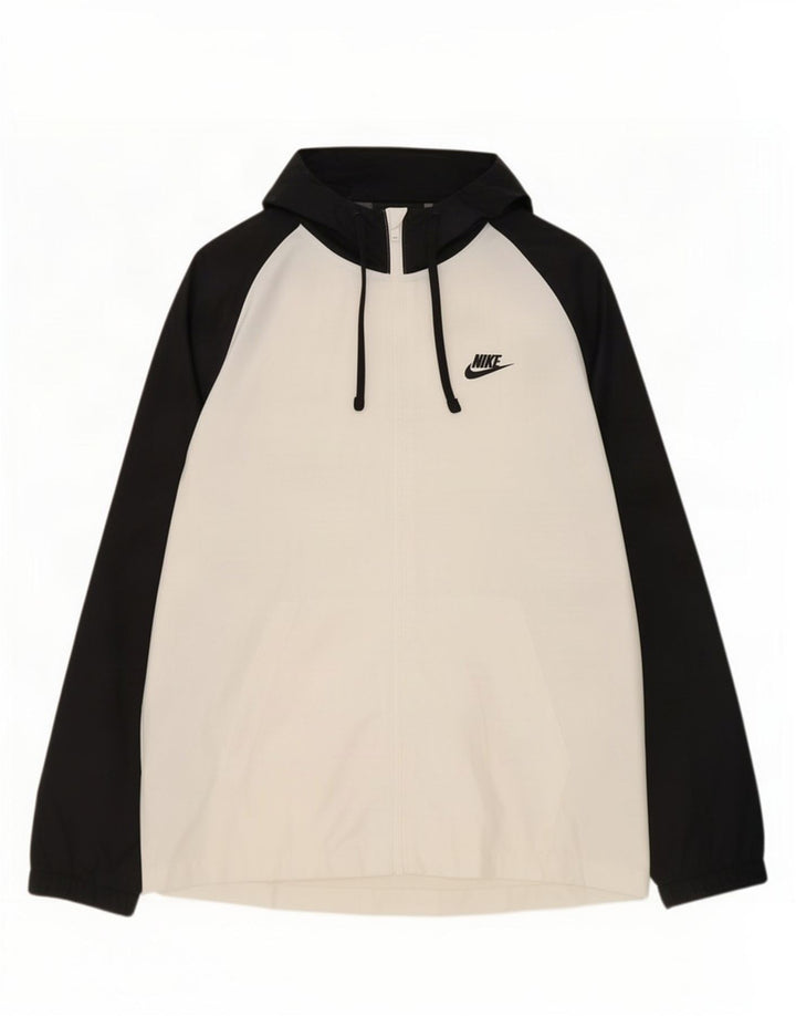 Nike Herren-Trainingsanzug mit Kapuze, große Jacke, weißes Farbblock-Polyester