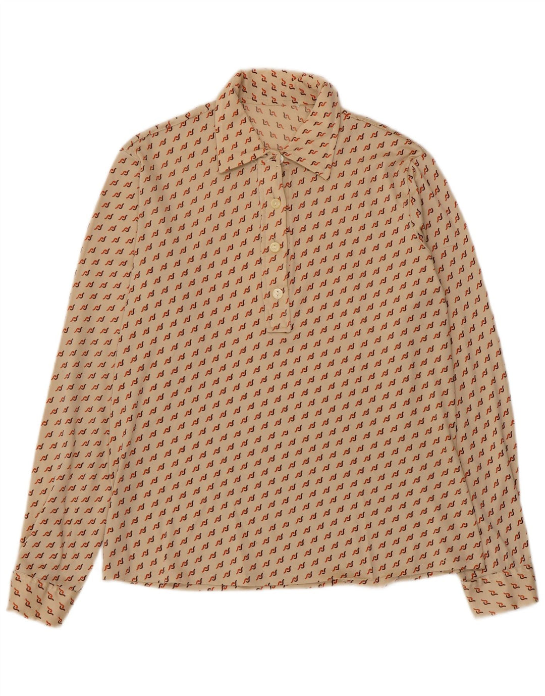 VINTAGE Damen Pullover Shirt UK 16 Large Beige Geometrisch