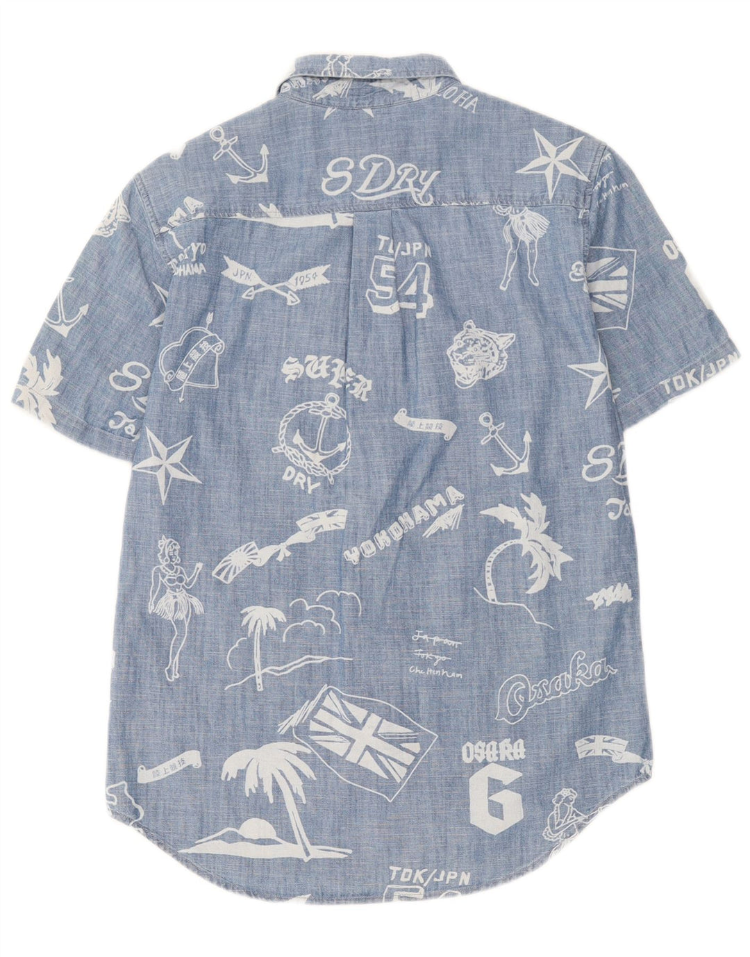 Superdry Herren-Kurzarmhemd mit normaler Passform, Grafik, Größe S, Blau, Baumwolle