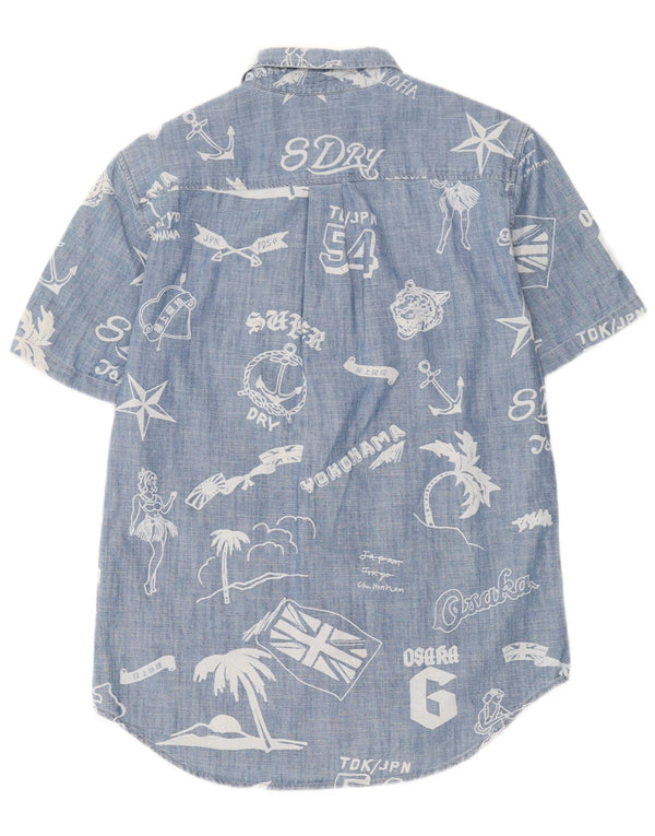 Superdry Herren-Kurzarmhemd mit normaler Passform, Grafik, Größe S, Blau, Baumwolle