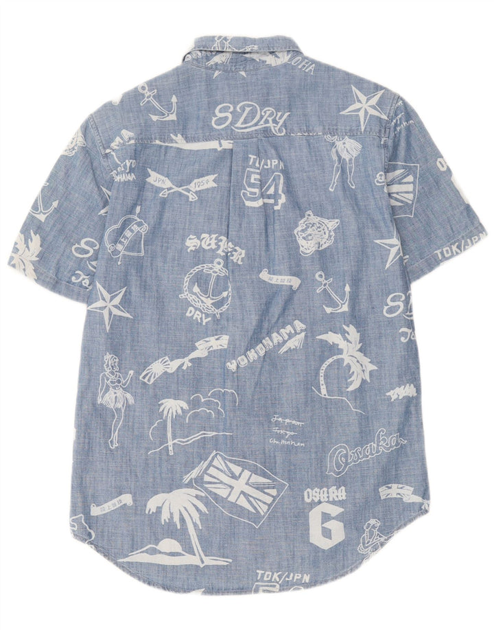 Superdry Herren-Kurzarmhemd mit normaler Passform, Grafik, Größe S, Blau, Baumwolle