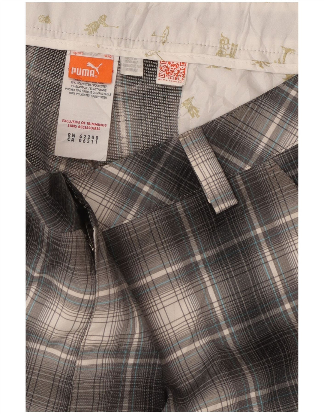 Puma Herren Chino Shorts W40 XL Grau kariertes Polyester