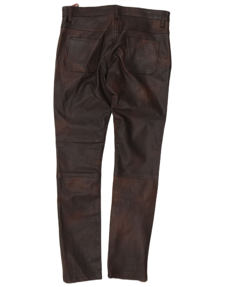 il Lago Herren Slim Lederhose IT 48 Medium W30 L32 Braunes Leder