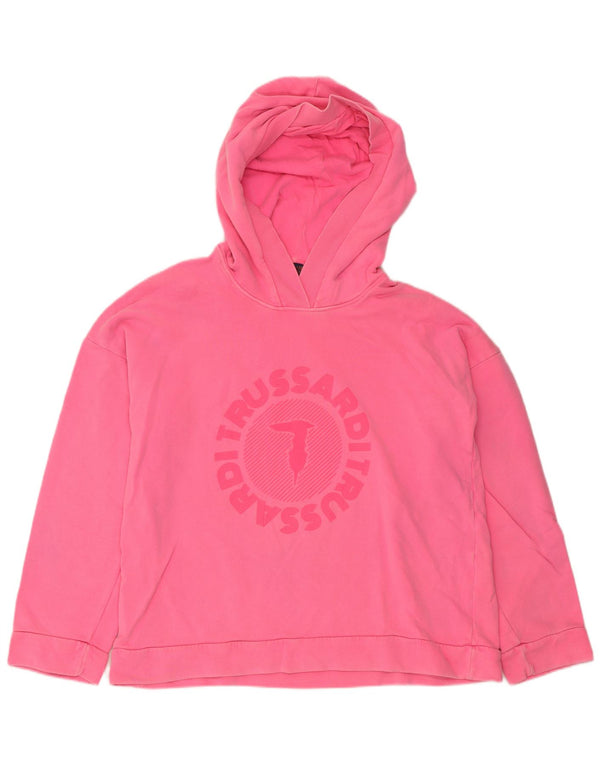 Trussardi Jeans Damen-Pullover mit grafischem Oversize-Kapuzenpullover, Gr. 14, Mittelrosa