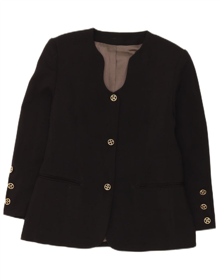 Vintage Damen 3-Knopf-Blazerjacke IT 44 Mittelschwarz