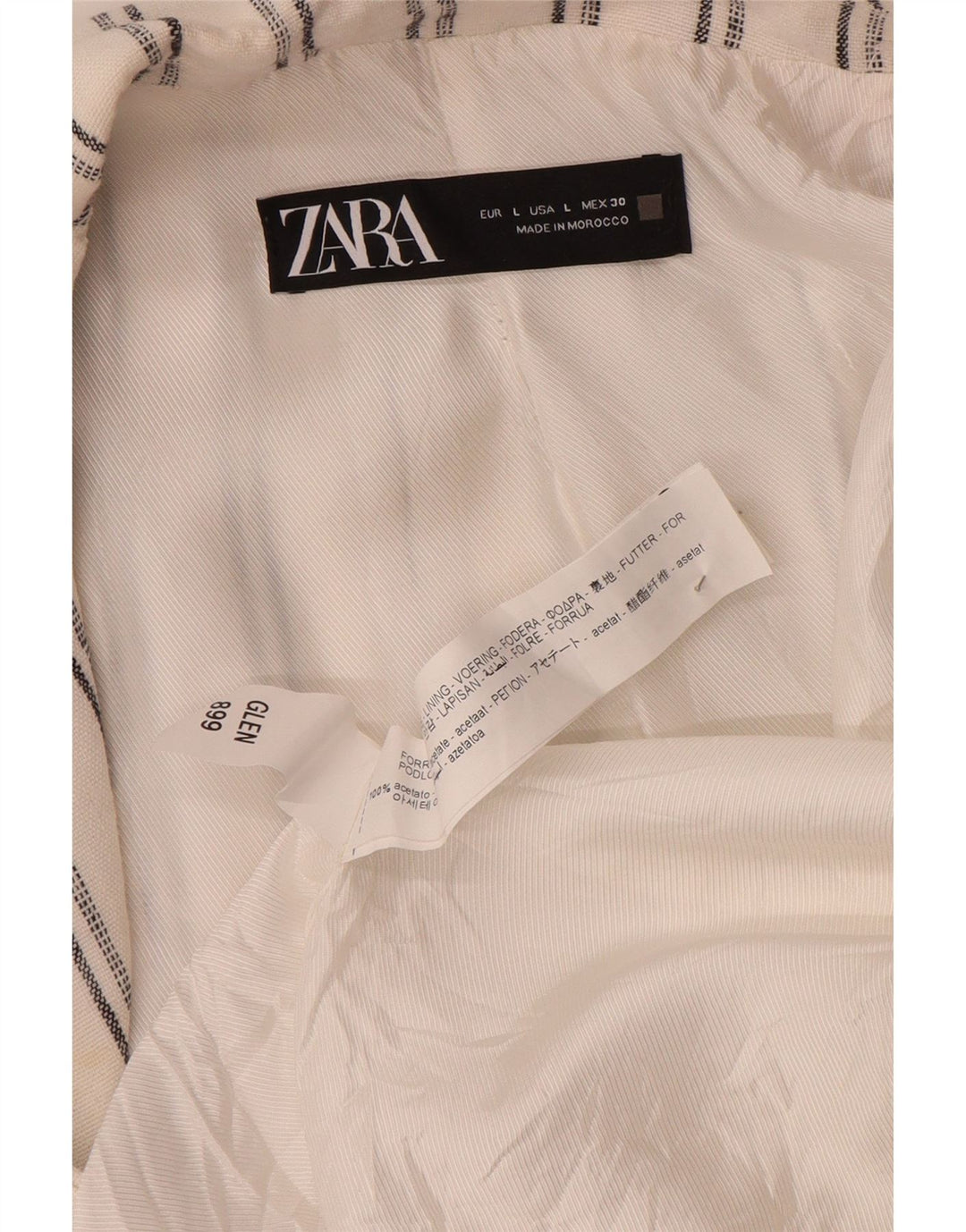 Zara Damen-Blazer mit 3/4-Ärmeln, offen, Gr. 16, groß, weiß gestreift, aus Acetat