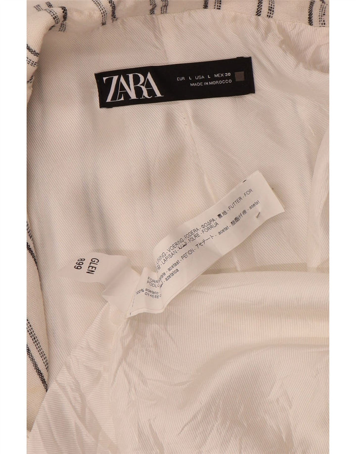 Zara Damen-Blazer mit 3/4-Ärmeln, offen, Gr. 16, groß, weiß gestreift, aus Acetat