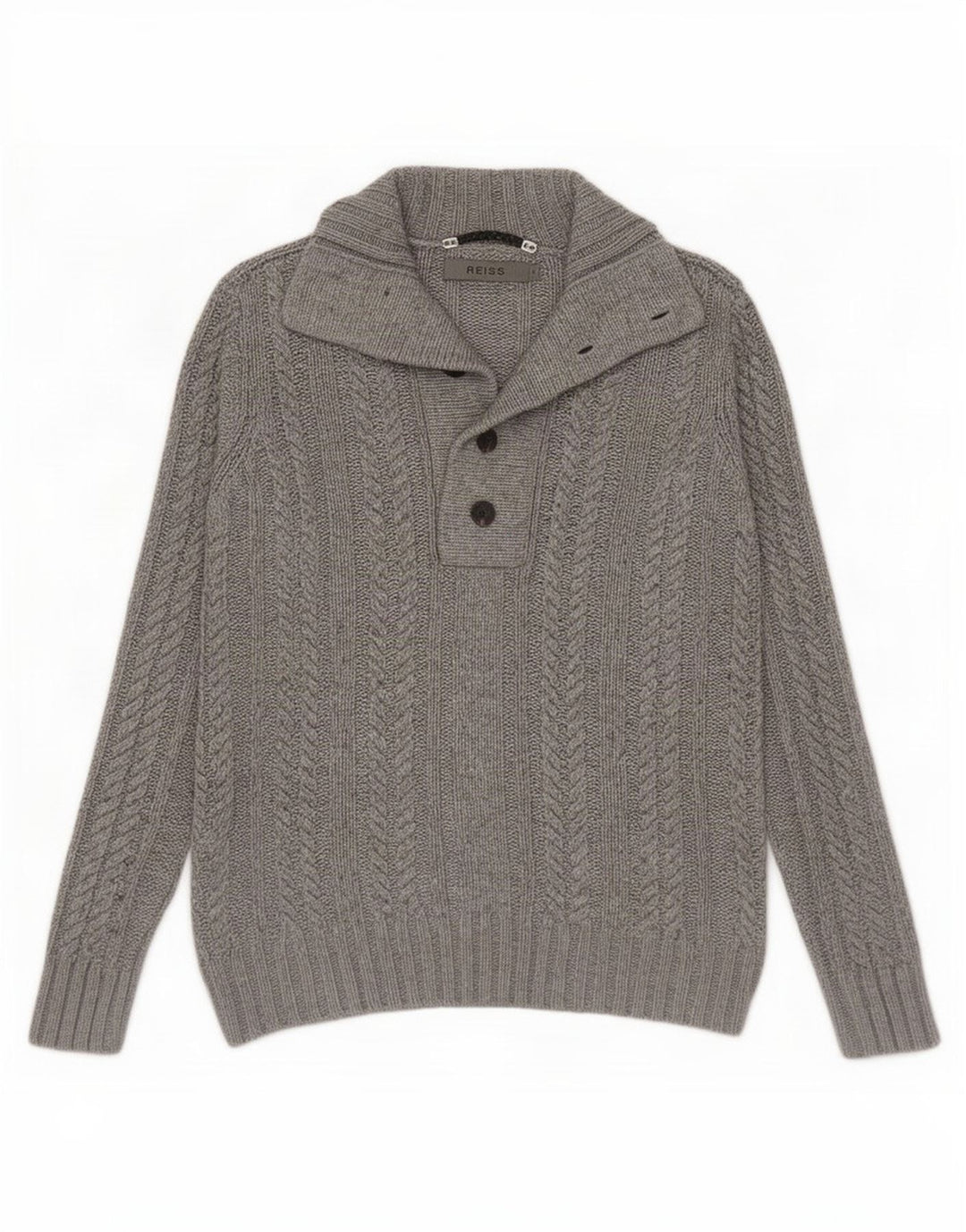 Reiss Herren-Pullover mit Knopfkragen, Größe S, graue Viskose