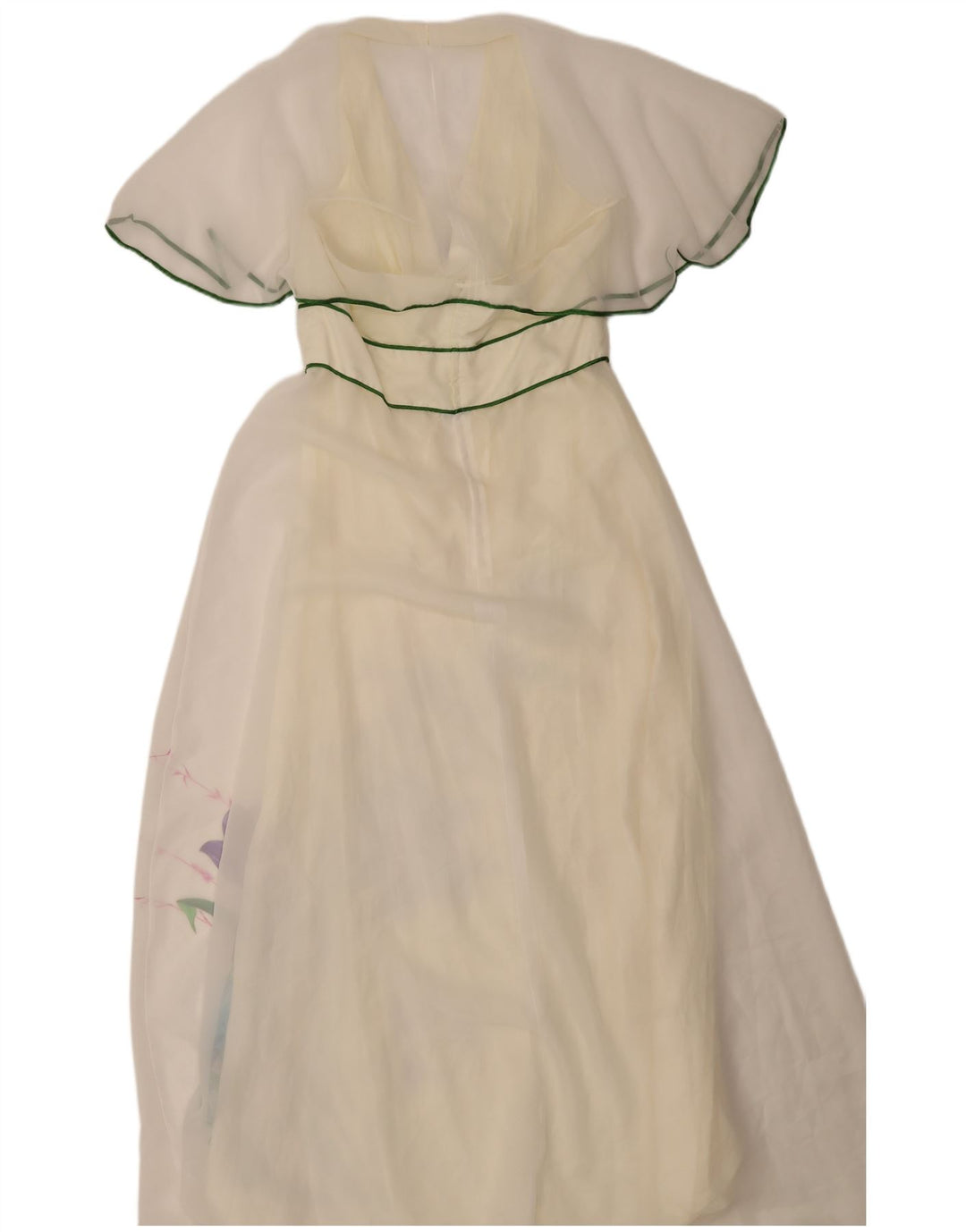 Vintage Damen Maxikleid IT 46 Großes weißes Blumenmuster aus Polyester