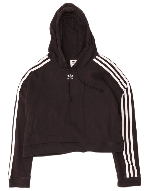Adidas Damen Crop Hoodie Pullover UK 14 Große schwarze Baumwolle
