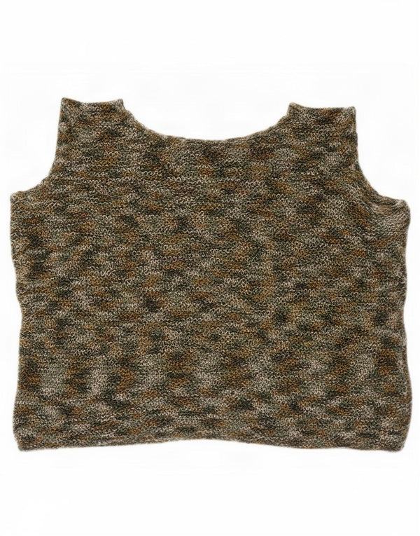 Vintage Damen Ärmelloses Crop Top UK 14 Medium Khaki Flecked