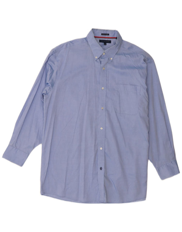 Tommy Hilfiger Herren-Hemd mit normaler Passform, Größe 17 XL, blaue Baumwolle