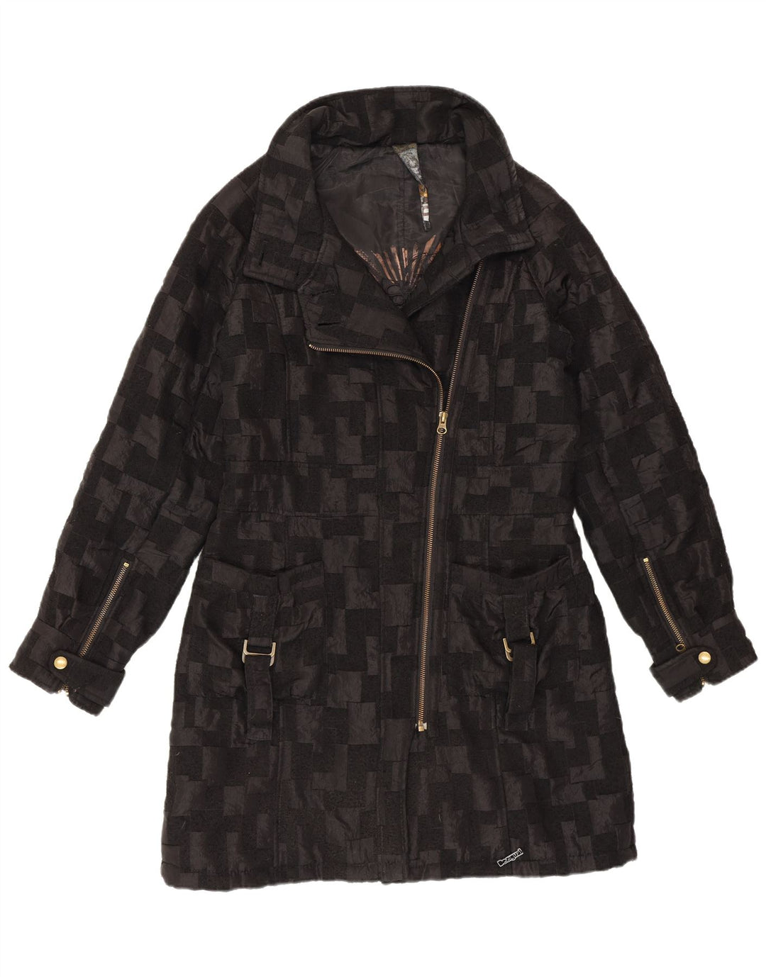 Desigual Damen-Windbreaker-Mantel, EU 40, mittelschwarz, geometrisch