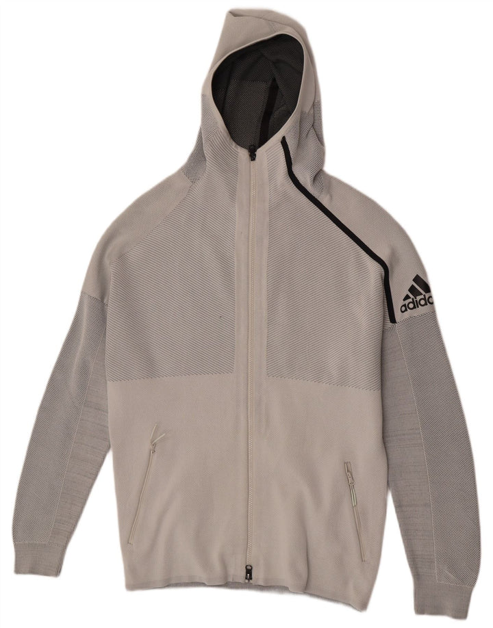 ADIDAS Herren-Kapuzenpullover mit Reißverschluss, mittelgrau, Nadelstreifen