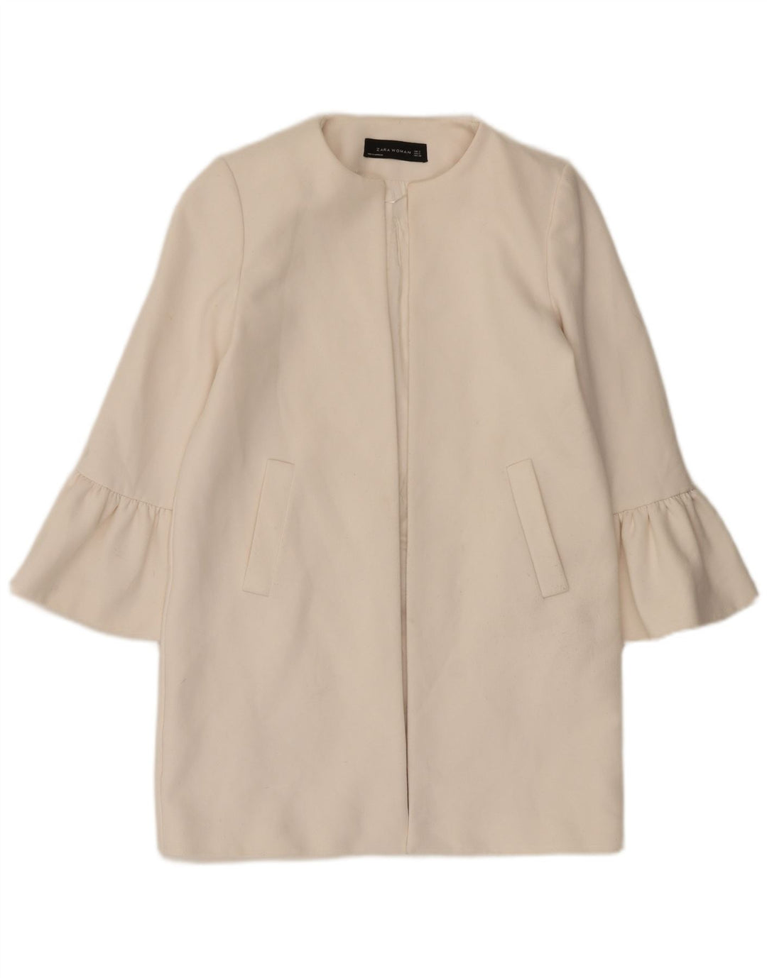 Zara Damen Longline Open Blazer Jacke UK 10 Small Weiß Polyester