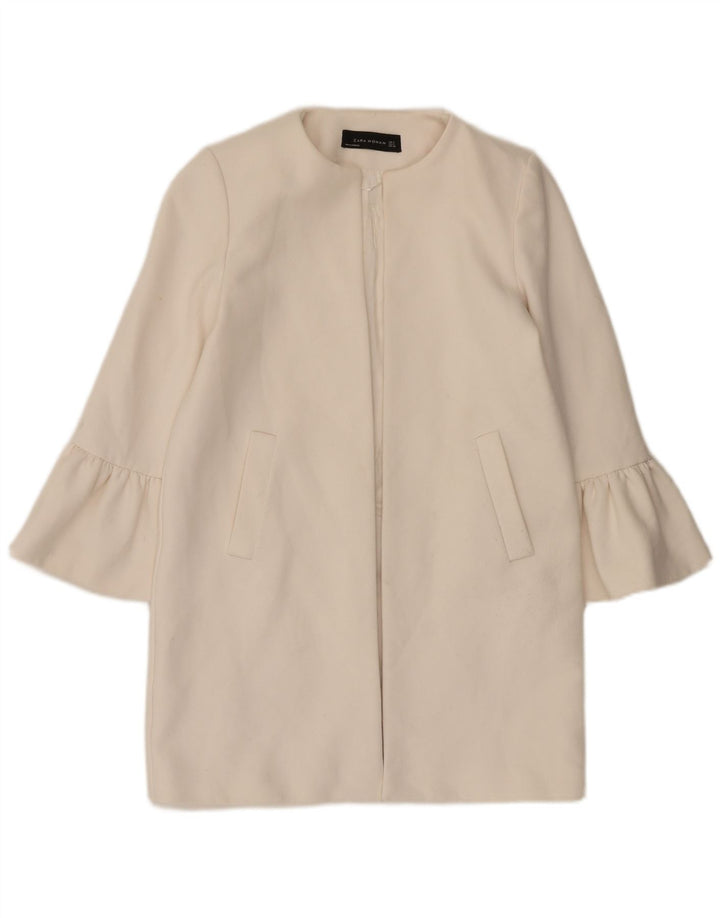 Zara Damen Longline Open Blazer Jacke UK 10 Small Weiß Polyester