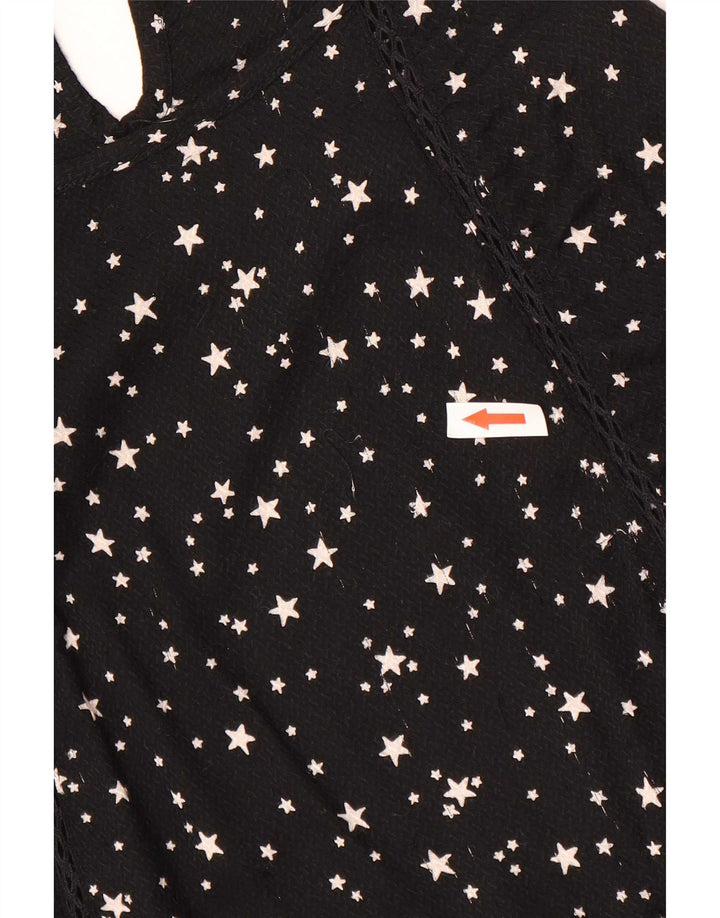 Superdry Damen-Blusenoberteil UK 12 Mittelschwarz gepunktete Viskose