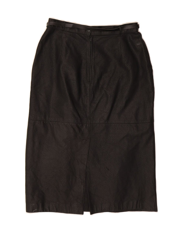 VINTAGE Womens Leather Skirt IT 42 Medium W28  Black Leather