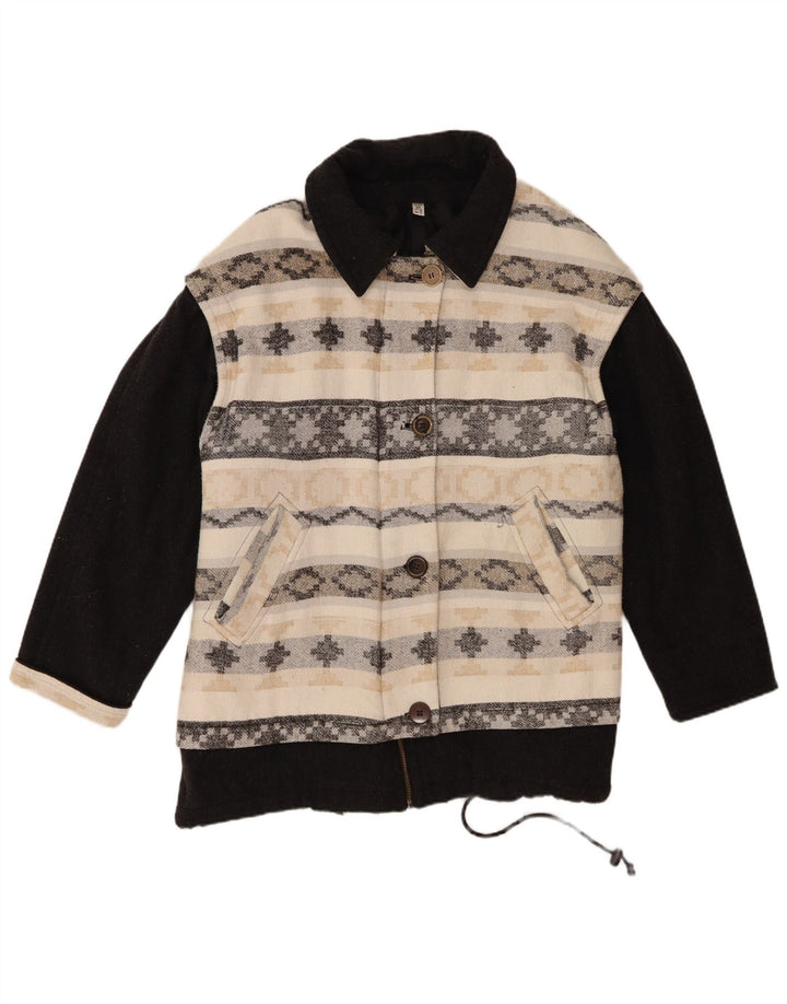 Vintage Damen Übergroßer Windjacke Mantel UK 18 XL Beige Geometrisch