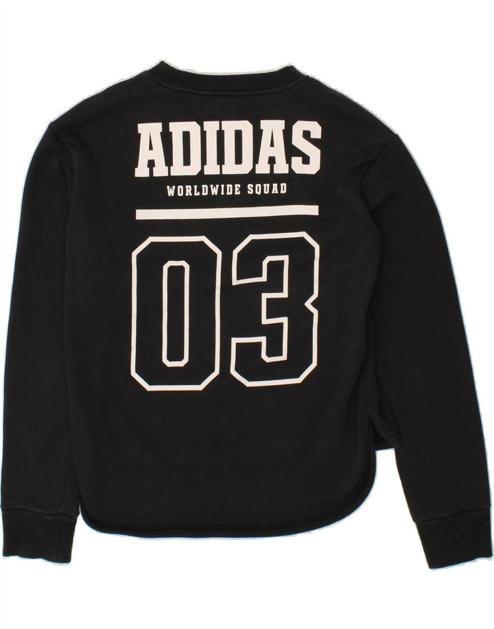 ADIDAS Womens Graphic Sweatshirt Jumper UK 14 Large Black Vintage Adidas and Second-Hand Adidas from Messina Hembry 