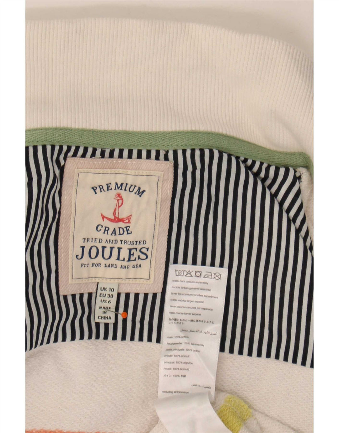 Joules Damen-Sweatshirt mit Knopfkragen, Gr. 10, Größe S, weiß gestreift