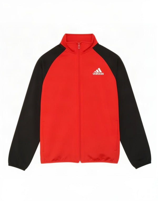 Adidas Jungen-Trainingsanzug-Top-Jacke, 13–14 Jahre, rotes Farbblock-Polyester