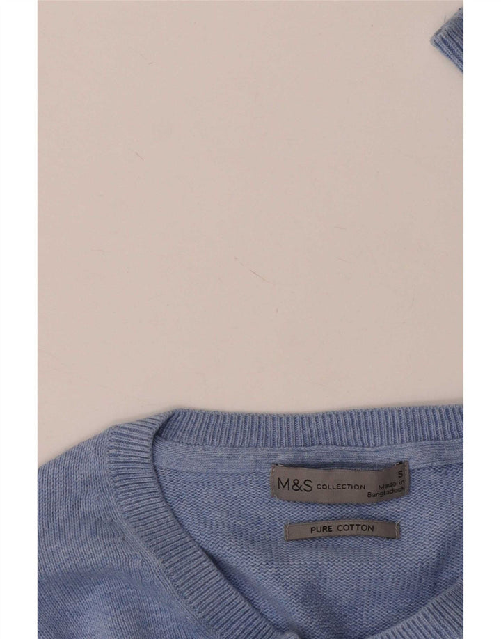 Marks & Spencer Herren-Pullover mit V-Ausschnitt, Größe S, blaue Baumwolle