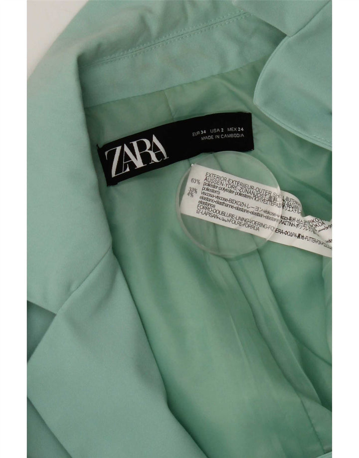 Zara Damen 1-Knopf-Blazerjacke EU 34 2XS Türkises Polyester