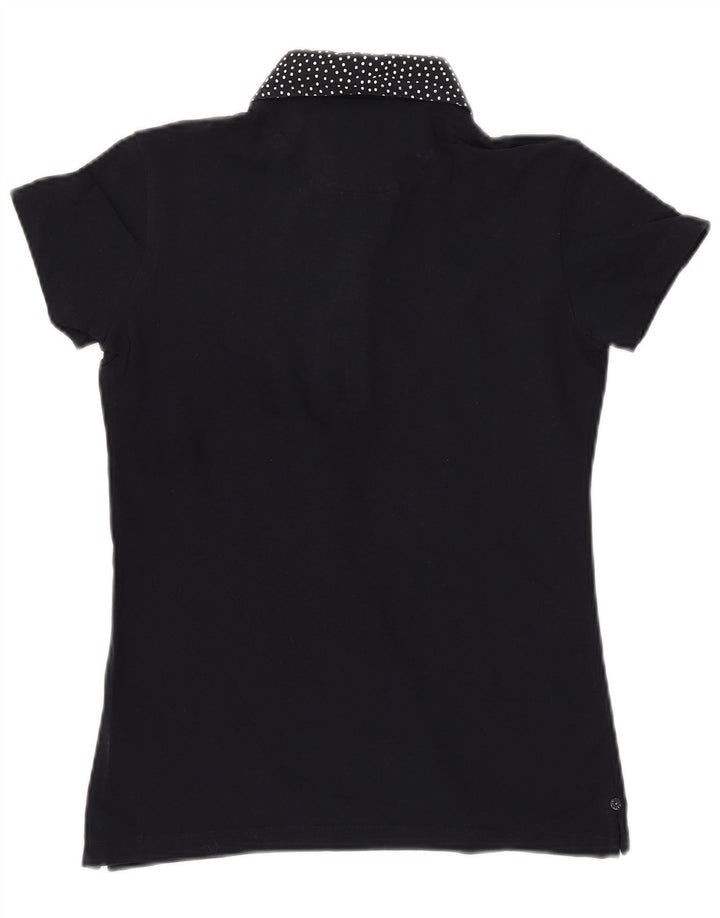 WOOLRICH Damen-Poloshirt mit schmaler Passform, UK 12, mittelmarineblau gepunktete Baumwolle