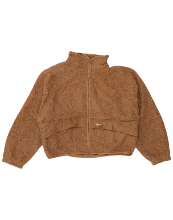Nike Damen Crop Übergroße Fleecejacke UK 10 Small Beige Polyester